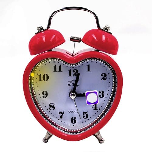 Meyaus 3in Small Heart Shape Loud Twin Bell Plastic Alarm Clock Silent Analog Quartz Nightlight Clock for Heavy Sleepers thumbnail 3