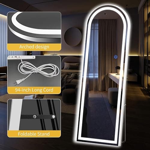 InfiniGlass Arch Full Length Standing Mirror with LED Lights, 56"x20" Lighted Mirror with Dimming & 3 Color Lighting, Tall Mirror Full Body for Bedroom, Dressing Room thumbnail 8