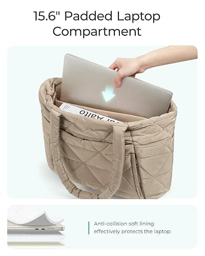 BAGSMART Tote Bag for Women, Puffy Tote Bag with Zipper, Large Quilted Shoulder Bag with Compartments for Travel, Work, Gym thumbnail 7