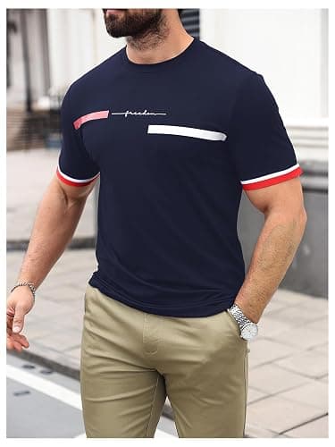 SOLY HUX Men's Graphic Tees Letter Print T Shirts Crew Neck Short Sleeve Striped Summer Tops thumbnail 4