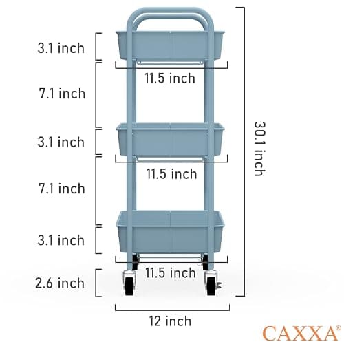 CAXXA 3-Tier Rolling Metal Storage Organizer - Mobile Utility Cart with Caster Wheels, Blue thumbnail 4