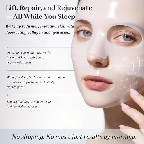 MUQIAN Rosemine Deep Collagen Anti-Wrinkle Lifting Overnight Mask Facial sheet masks with low molecular weight collagen for lifting, firming, and moisturizing 5 Packs thumbnail 4