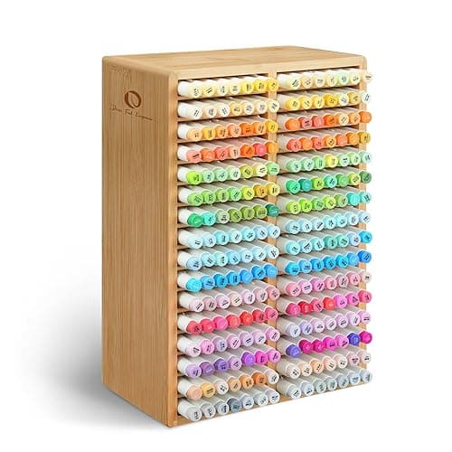 Ohuhu Bamboo Marker Organizer, Desktop Storage Hold 224 Markers for Honolulu Oahu Series of Ohuhu Markers, Pens Pencils Stationary Organizer Holder with 32 Compartments for Classroom Office Decor - Image 1