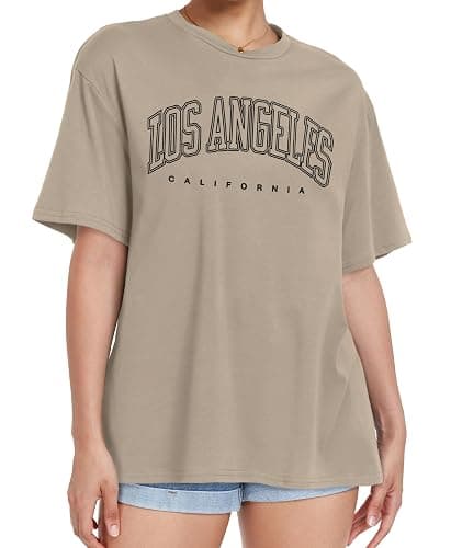 Womens Oversized Tshirt Graphic Tees Crew Neck Summer Short Sleeve Loose Fit Tops - XX-Large - A-los Letter Print thumbnail 8