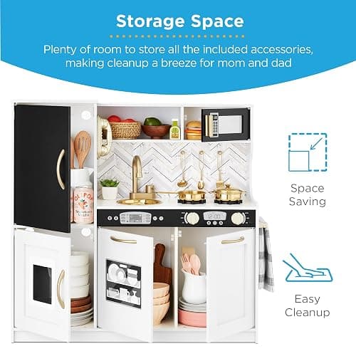 Best Choice Products Pretend Play Kitchen Wooden Toy Set for Kids w/Realistic Design, Telephone, Utensils, Oven, Microwave, Sink - White Bevel thumbnail 7