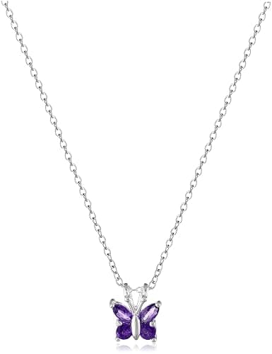 Amazon Essentials Sterling Silver Gemstone Butterfly Pendant Necklace, 18" - Image 1