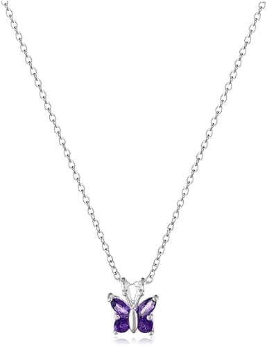 Amazon Essentials Sterling Silver Gemstone Butterfly Pendant Necklace, 18" - Image 1