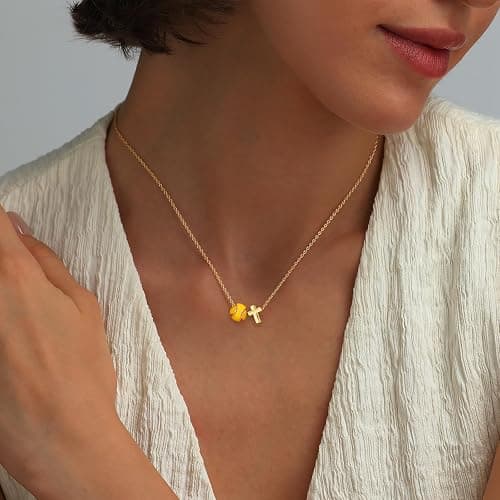 Pavkki Softball/Soccer/Volleyball/Basketball Necklace for Girls Women, 14K Gold/Silver Plated Cross Pendant Accessories Christian Religious Jewelry Gifts for Lovers thumbnail 2