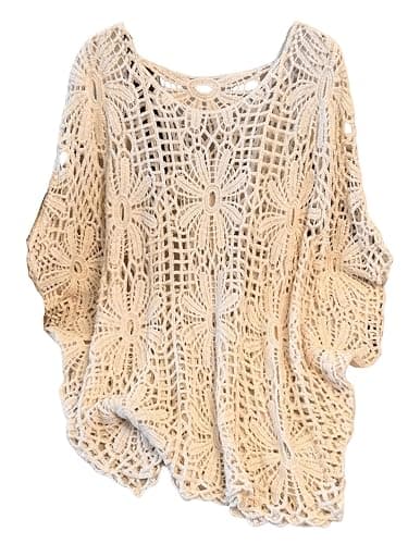 MakeMeChic Women's Plus Size Crochet Boho Tops Summer Vacation Beach Cover Ups Sweater - Image 1