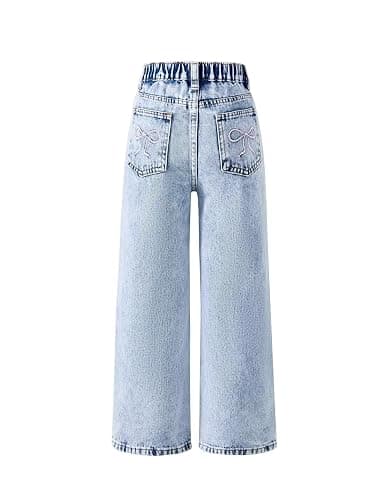 Jeans for Girls Baggy Wide Leg Ripped High Elastic Waisted Denim Pants Y2K Boyfriend Skater Streetwear Cute Trousers 7-14Y thumbnail 5