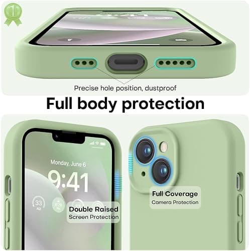 LOVE 3000 Designed for iPhone 14 Case, Premium Silicone with [Soft Anti-Scratch Microfiber Lining] Shockproof Protective Phone Case for Men Women Girls 6.1", Matcha thumbnail 3