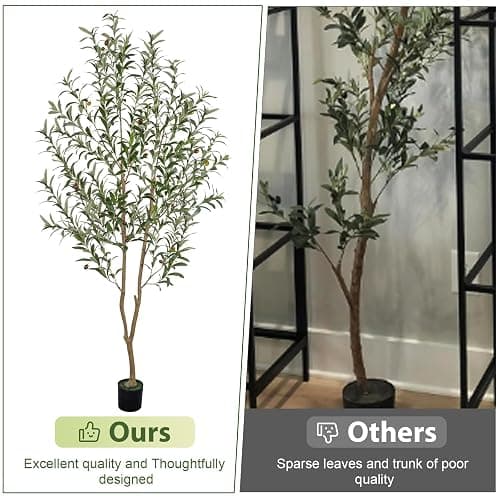VIVATREES Artificial Olive Tree, 6FT Tall Faux Olive Tree with Pot, Artificial Plants with Natural Wood Trunk and Lifelike Fruits for Home Office Decor thumbnail 6