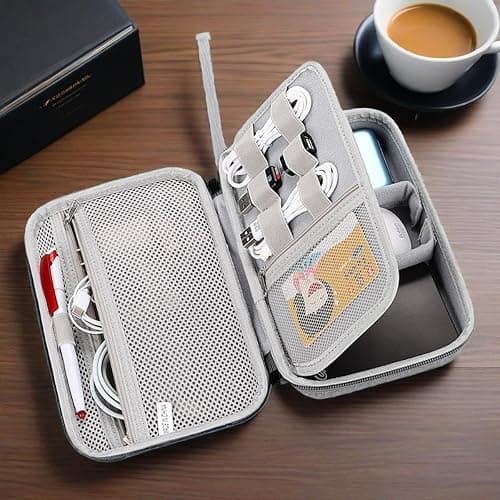 Hard Electronics Travel Organizer Case for MacBook Chargers & Storage Flash/Hard Drives - Waterproof Shockproof 2-Layer Design Holds Power Bank Mouse, Cables (Black, L) thumbnail 4