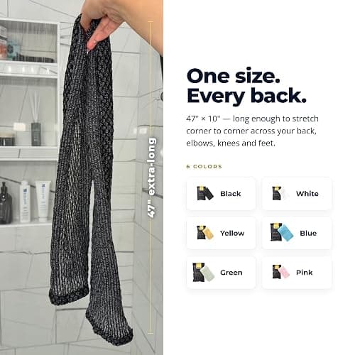 Sima Brand Exfoliating Washcloth Face & Body Scrub Towel - Japanese Exfoliating Towel with Hexagon Fibers, Body Scrubber with 2 Sides for Scrubbing & Washing, Extra Long Body Towels (Black) | Japanese Exfoliating Washcloth with Hexagon Fibers, 2 Sides for Scrubbing & Washing, Extra Long Bath Towel thumbnail 5