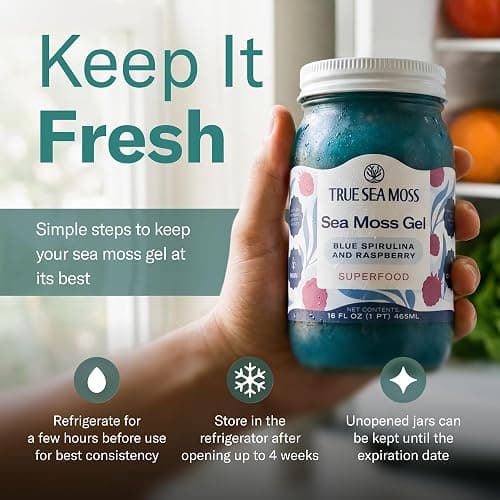 TrueSeaMoss Sea Moss Gel – Made in USA – Wildcrafted Seamoss, Fruits & Jarred Vegetables – Blue Spirulina, Pack of 1 (Labels may Vary) | No Sugar, Vegan, Non-GMO, GMP, Gluten-Free, Halal – Wildcrafted Seamoss, Fruits & Jarred Vegetables – Vitamins & Minerals thumbnail 8