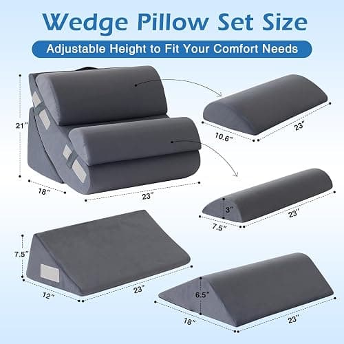 Ahpmeoa 6PCS Orthopedic Bed Wedge Pillow Set for Sitting up in Bed, Memory Foam Post Surgery Pillow for Back Pain Relief, Back Support Pillow for Acid Reflux Relief, GERD, Anti Snoring (Plush Grey) thumbnail 2