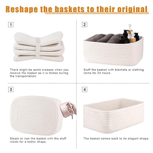 OIAHOMY 4 Pack Storage Baskets for Organizing, Small Bins for Shelves, Cute Decorative Storage Bins, Organizer Baskets for Gifts Empty,13''Lx8.7''Wx5.1''H, White thumbnail 7