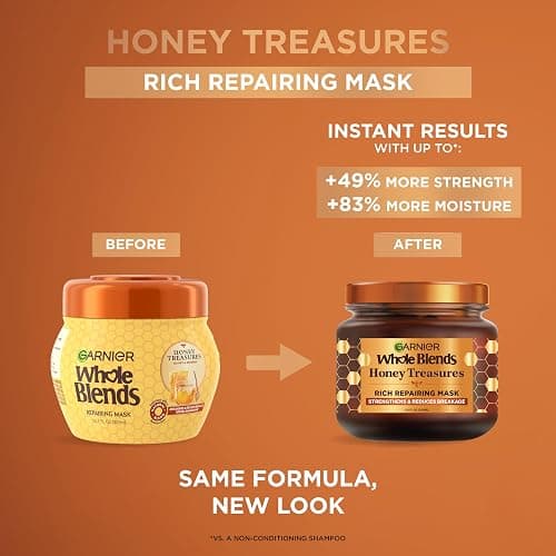 Garnier Whole Blends Honey Treasures Repairing Mask, for Dry, Damaged Hair, 11.5 Fl Oz, 2 Count (Packaging May Vary) thumbnail 2