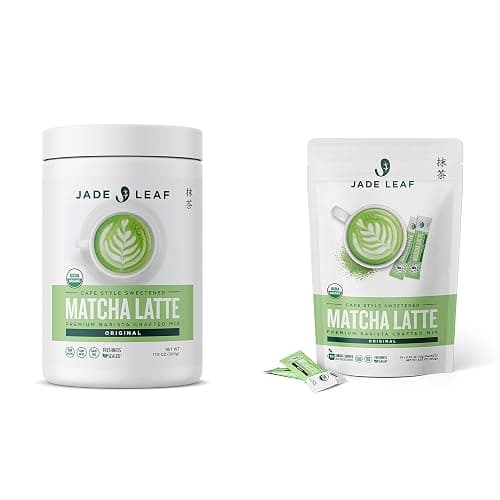 Jade Leaf Matcha Latte Mix Bundle - 500g Canister + 10ct Stick Packs - Cafe Style Sweetened Blend - Sweet Matcha Green Tea Powder - Image 1