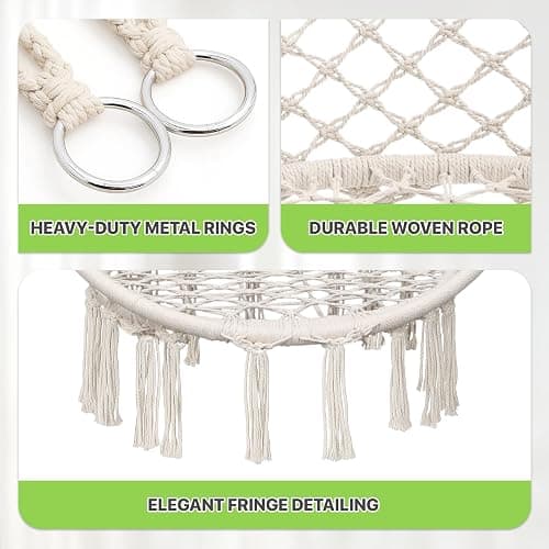 Magshion Hanging Hammock Chair with Cozy Full Cushion, Outdside Macrame Swing Chair with 350 Lbs Capacity, Ideal Accent Furniture for Living Room, Bedroom and Porch Relaxation and Enjoyment (White) thumbnail 6