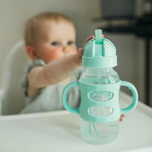 Dr. Brown's Milestones Wide-Neck Sippy Straw Bottle with 100% Silicone Handles and Weighted Straw, 9 oz/270 mL, Gray & Green, 6m+ - Gray & Green - 2 Count (Pack of 1) thumbnail 10