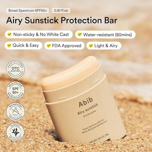Abib Airy Sunstick Protection Bar SPF50+ Broad Spectrum, Semi-Matte Sunscreen Stick for Oily & Combination Skin, No White Cast, Water-Resistant, Korean Sunscreen, 0.81 oz / 23 g thumbnail 2