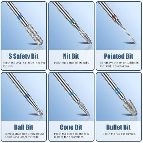 Depvko 13PC Nail Drill Bits Set, Drill Bits for Nails, 3pcs Tungsten Carbide Drill Bits+ 3pcs Ceramic Efile Nail Drill Bits+ 6pcs Cuticle Drill Bits+ 1pcs Brush, 3/32 inch Nail Bits for Nail Drill thumbnail 2
