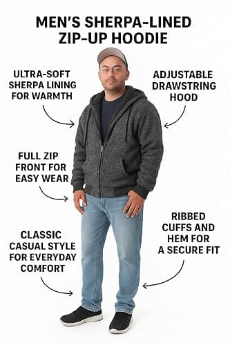 Jvini Men's Ultra Soft Sherpa Lined Hoodie - Full Zip Fleece Lining Heavy Duty Sweatshirts thumbnail 6