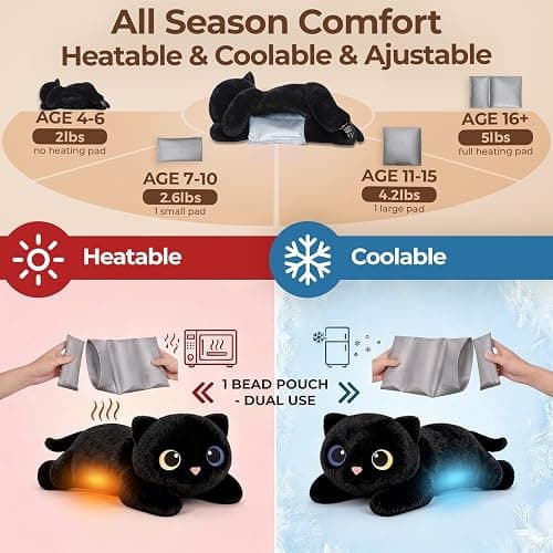 Mewaii Weighted Stuffed Animals 5 lbs Adjustable, Heated & Coolable 23 Inch Plush for Realistic Hug, Microwavable Removable Inner Pad, Cat Gifts for Adults & Kids (Black) thumbnail 6