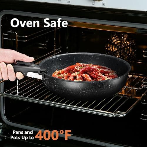 Sweetcrispy 12-Piece Granite Nonstick Pots and Pans Set, Black | Detachable Handle, Stackable, Space-Saving, Dishwasher ＆ Oven Safe, Induction Ready, RV & Condo Kitchen, New Home Cookware thumbnail 7