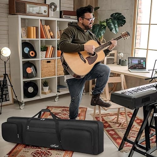SNIGJAT 88 Key Keyboard Case Soft (Size: 53.5"x13.8"x6.8"), Padded Piano Case with Handle and Adjustable Shoulder Straps, Keyboard Gig Bag with 3 Pockets for Music Stand, Sustain Pedals, All Black thumbnail 8