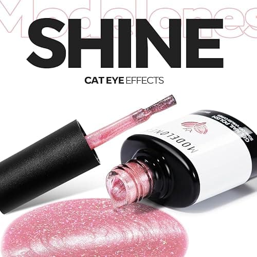 modelones Pink Cat Eye Gel Nail Polish Light Pink 9D | with Magnet Shimmer Glitter Gel Polish Soak Off Reflective Translucent Jelly Gel Nail Polish 15 ML thumbnail 8