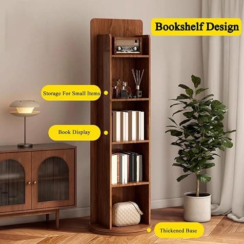 360º Swivel Full Length Mirror with 4-Tier Bookcase, Rotating Mirror with Shelves, 66.1×15.7in Full Body Standing Mirrors and Storage Rack for Bedroom, Living Room thumbnail 5