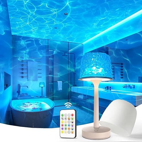 Tedmos Polarlicht & Aurora Projektor IP65 Wasserdicht, Wasserwellen Effekt Stimmungslicht, Akku Tischlampe Kabellos Touch, Dimmbar LED Tischleuchte & Duschlampe für Bad Outdoor Garten Deko Geschenk - Image 1