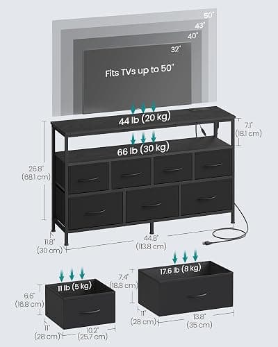 SONGMICS BELLAH Collection - Dresser for Bedroom with App-Controlled LED Lights and Charging Station, Chest of Drawers, TV Stand, 7 Drawers, Shelf, Modern, Ink Black ULGS733BH02S thumbnail 2