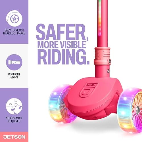 Jetson 3-Wheel Light-Up Kick Scooter, Lights on Stem & Wheels, Height Adjustable Handlebar, Rear Brake, Foldable, Ages 3+ thumbnail 5