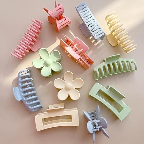 Large Hair Claw Clips 12 Pack, Flower Hair Clips for Thin Hair, Big Square Matte Strong hold for Thick Hair, 3 Styles Hair Clips for Women Thick Hair 4 Colors thumbnail 6
