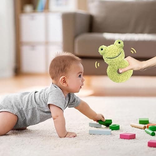 Doindute Baby Frog Soft Rattle Toy, Plush Frog Infant Shaker Rattle Easy-Grasp Stuffed Animal Toy, Gifts for Newborns Babies Toddlers Boys Girls, Green, 6 Inches thumbnail 6