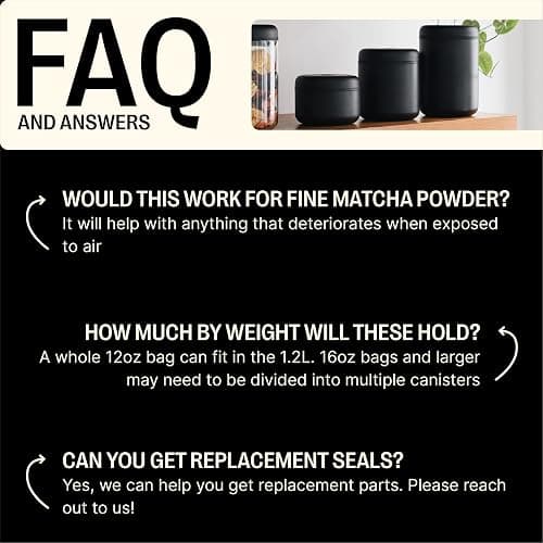 Fellow Atmos Vacuum Coffee Canister & Food Storage Container - 0.7 Liter Canister holds up to 11 oz of Coffee Beans - Airtight Food Storage Containers - Coffee Containers - 0.7 Liter - Matte Black thumbnail 6
