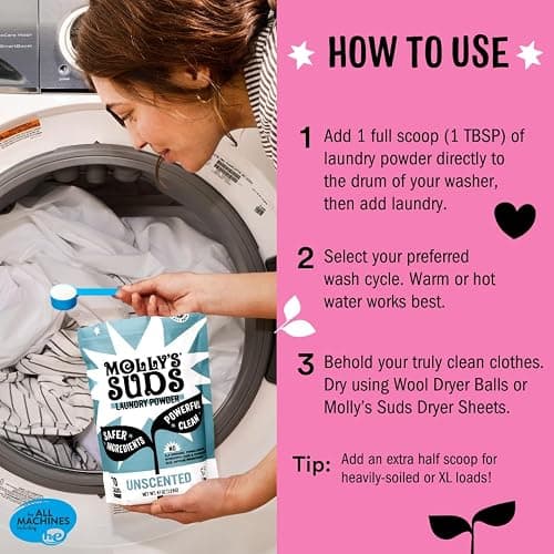 Molly's Suds Original Laundry Detergent Powder | Clean Laundry Detergent Powder for Sensitive Skin | Simple, Effective Ingredients, Stain Fighting | 120 Loads (Lotus & Peony) thumbnail 5