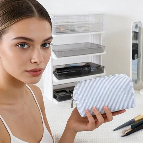 CALINNL 2pcs Makeup Bag Travel Toiletry Bag for Women Lightweight Make Up | Purse Organizer Pouches Large Cosmetic Bag Small Makeup Pouch Medicine Bag Travel Essentials for Women Light Blue thumbnail 2
