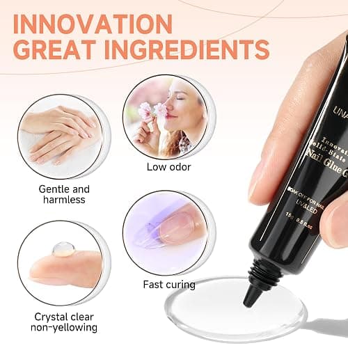UNA GELLA Solid Nail Glue Gel 15ml Lamp Curing Needed Solid Soak Off U V/LED Lamp Required Super Strong Gel Glue for Fake Acrylic Nail Tips Press On Nails Art Extension thumbnail 3