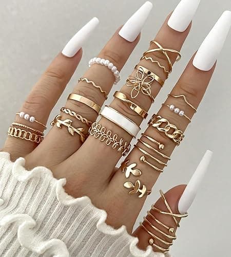 YEEZII 25 Pcs Gold Knuckle Rings Set for Women, Cute Stackable Finger Midi Rings, Dainty Gold Chunky Stacking Statement Womens ring pack thumbnail 2