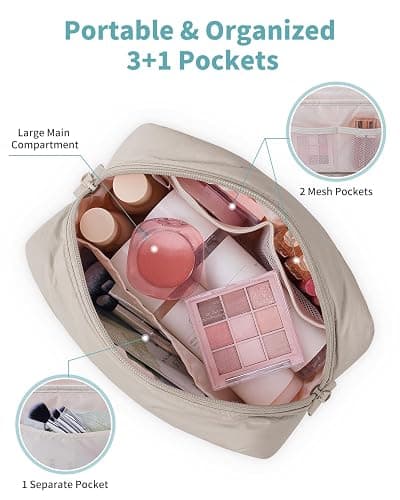Narwey Quilted Makeup Bag for Women Girl, Puffer Travel Cosmetic Bag Puffy Make Up Bag Organizer, Cute Travel Toiletry Bag for Toiletries (Khaki) thumbnail 4