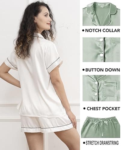 WJing Yi Jia 5Pcs Womens Soft Satin Pajama Set XS-4XL Button-Down Silk Pajamas Floral Sleepwear Bridal Pjs Lounge Pj Sets thumbnail 3