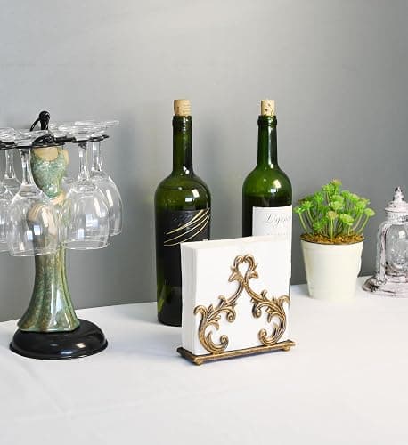 Owlgift Baroque Bronze Napkin Holder – Decorative Metal Tissue Rack for Tabletop, Mail, or Bill Organizer – 6 x 2 x 5.3 Inches, Rustic Finish for Home or Restaurant Use thumbnail 2