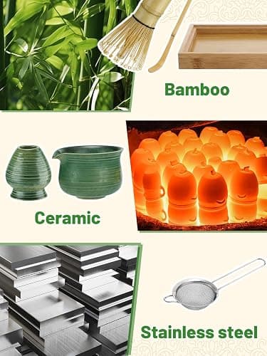 Matcha Whisk Set with Bamboo Tray - Bowl with Spout, Whisk and Holder, Bamboo Scoop, Sifter, Japanese Matcha Kit Tea Ceremony Gift for Women thumbnail 5