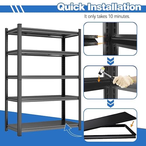 Garage Shelving Metal Storage Shelves 5-Tier Adjustable Metal Shelving Units 3500LBS Garage Storage Shelves Heavy Duty for Industrial, Warehouse, Basement thumbnail 4