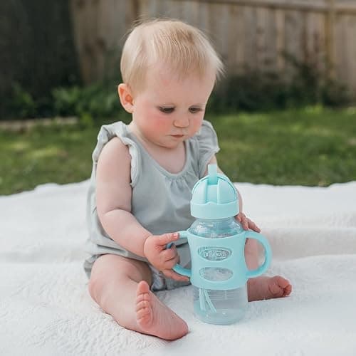 Dr. Brown's Milestones Wide-Neck Sippy Straw Bottle with 100% Silicone Handles and Weighted Straw, 9 oz/270 mL, Gray & Green, 6m+ - Gray & Green - 2 Count (Pack of 1) thumbnail 9