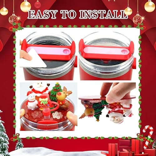 LBU Christmas Stanley Cup Lid Accessories for 40 oz Tumbler Including Silicone Straw Cover Cap Topper + Xmas Bling Stanley Lid Topper + Handle Charms Stanley Charms for H2.0 Tumbler thumbnail 3